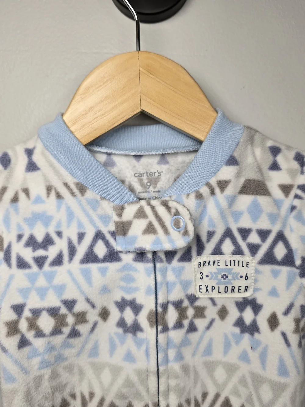 Baby Fleeze Footed One-Piece - Blue Geometric Print 9M
